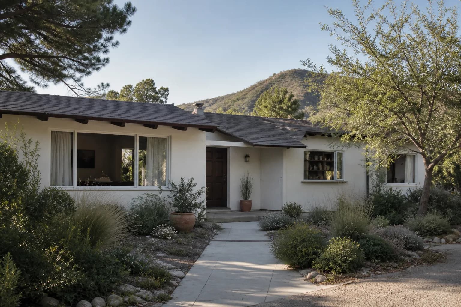 One-story foothill home with mature landscaping